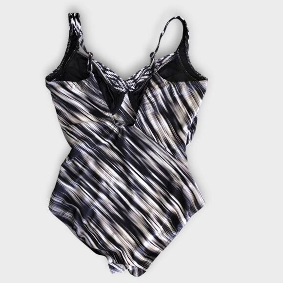 Miraclesuit L56110 Womens Swimsuit Sz 12 Printed Black White One Piece Tummy - Picture 2 of 10